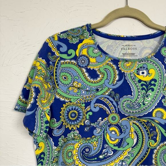 Talbot Blue Green Paisley Print Tee Shirt Womens L Classic Short Sleeve Boho - Picture 2 of 6
